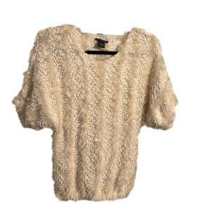 Lauren Michelle - Women’s Size S Fuzzy Cream Sweater Pullover Dolman Sleeves